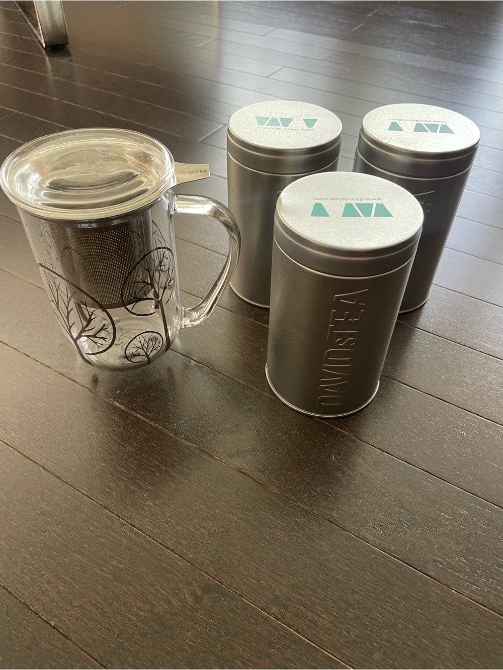 Davids Tea Glads Nordic Mug w/ Infuser & Silver Tea Tins - Set of 3